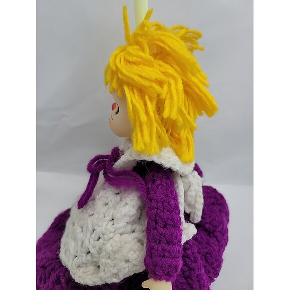 Doll  Handmade Crochet Duster Cover Purple Yarn Soft Face 14" Cottage Core - Picture 16 of 16